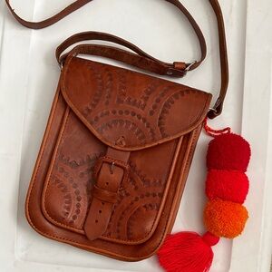 Handmade Brown Leather Crossbody Bag with Tassels